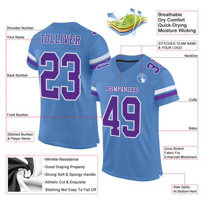 Custom Light Blue Purple-White Mesh Authentic Football Jersey - Sky-Custom
