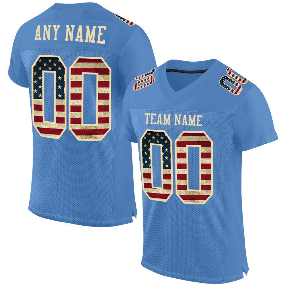 Custom Light Blue Vintage USA Flag-City Cream Mesh Authentic Football Jersey - Sky-Custom