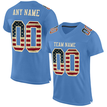 Custom Light Blue Vintage USA Flag-City Cream Mesh Authentic Football Jersey - Sky-Custom