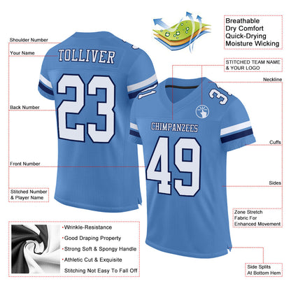 Custom Light Blue White-Navy Mesh Authentic Football Jersey - Sky-Custom