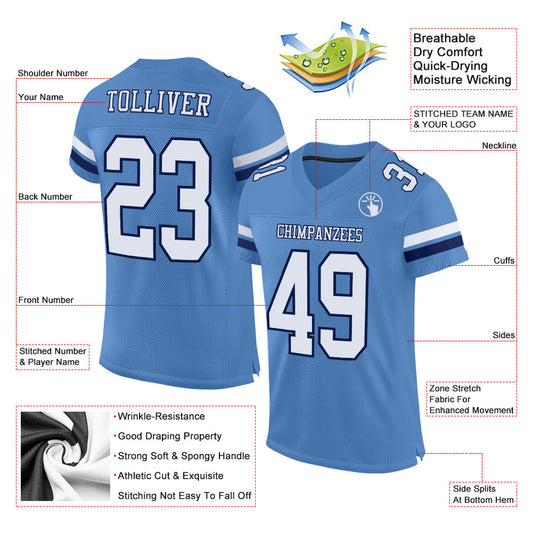 Custom Light Blue White-Navy Mesh Authentic Football Jersey - Sky-Custom
