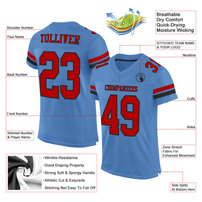 Custom Light Blue Red-Black Mesh Authentic Football Jersey - Sky-Custom