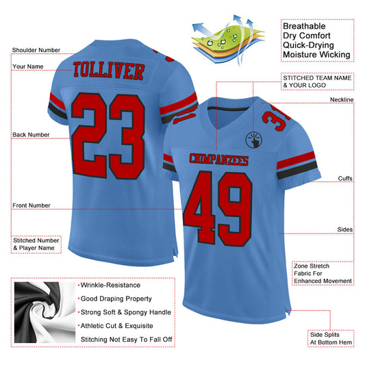Custom Light Blue Red-Black Mesh Authentic Football Jersey - Sky-Custom