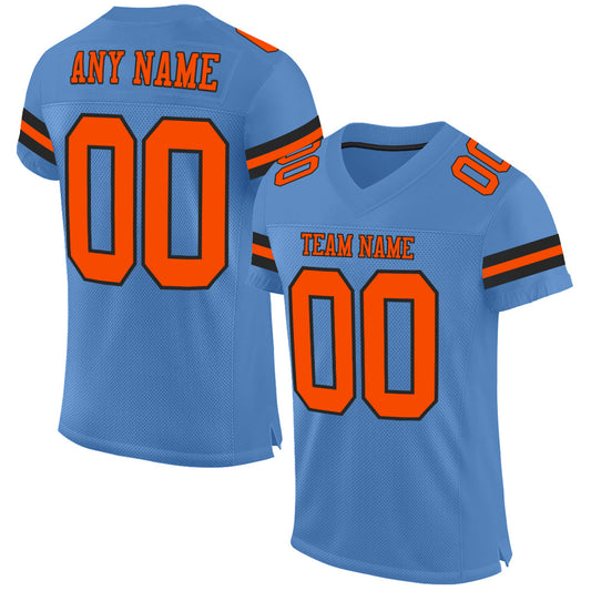 Custom Light Blue Orange-Black Mesh Authentic Football Jersey - Sky-Custom