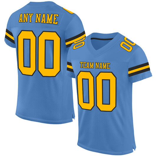 Custom Light Blue Gold-Black Mesh Authentic Football Jersey - Sky-Custom