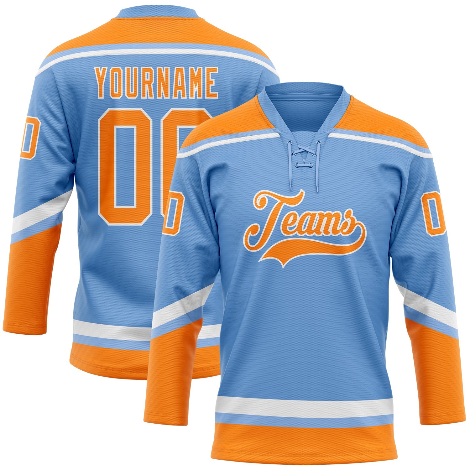 Custom Light Blue Bay Orange-White Hockey Lace Neck Jersey - Sky-Custom