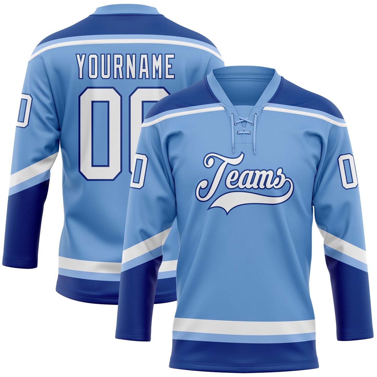 Custom Light Blue White-Royal Hockey Lace Neck Jersey - Sky-Custom