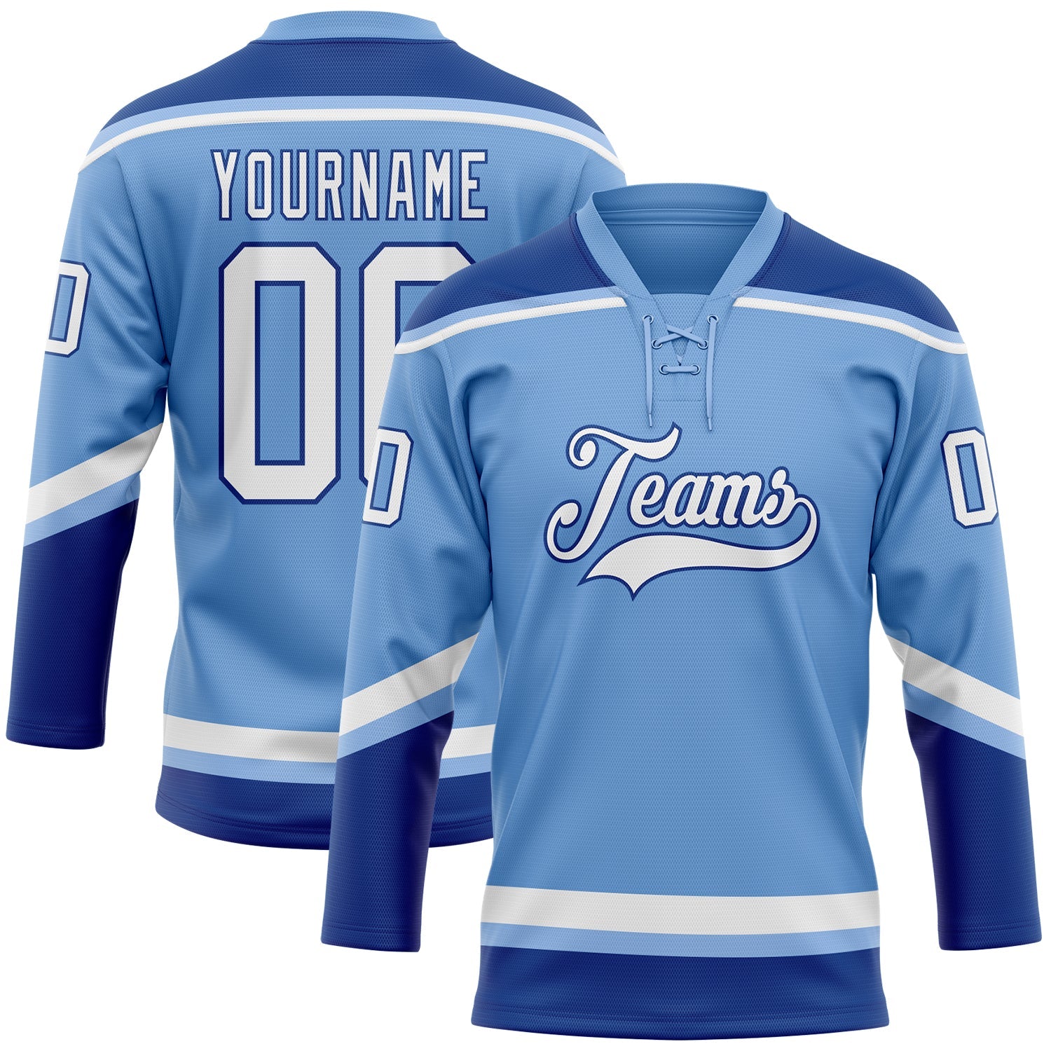 Custom Light Blue White-Royal Hockey Lace Neck Jersey - Sky-Custom