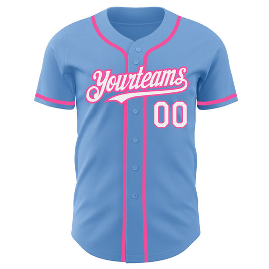 Custom Light Blue White-Pink Authentic Baseball Jersey - Sky-Custom