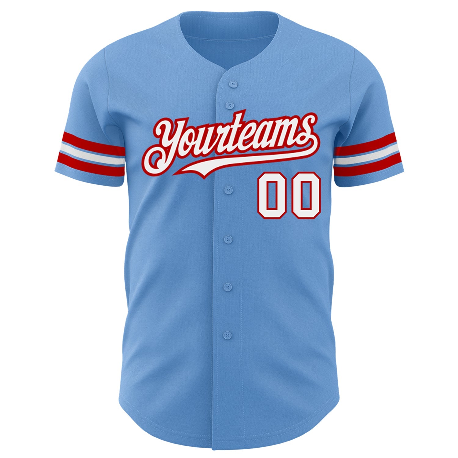 Custom Light Blue White-Red Authentic Baseball Jersey - Sky-Custom