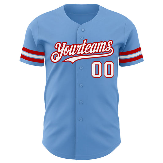 Custom Light Blue White-Red Authentic Baseball Jersey - Sky-Custom