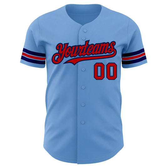 Custom Light Blue Red-Navy Authentic Baseball Jersey - Sky-Custom