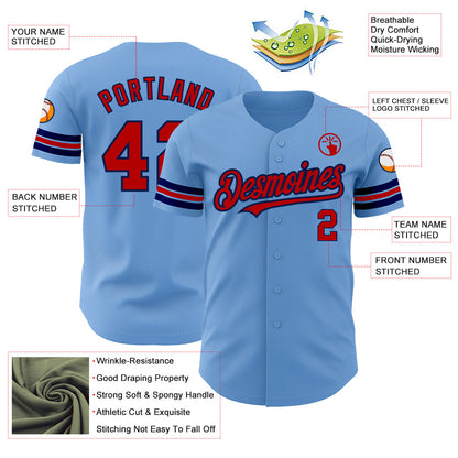 Custom Light Blue Red-Navy Authentic Baseball Jersey - Sky-Custom