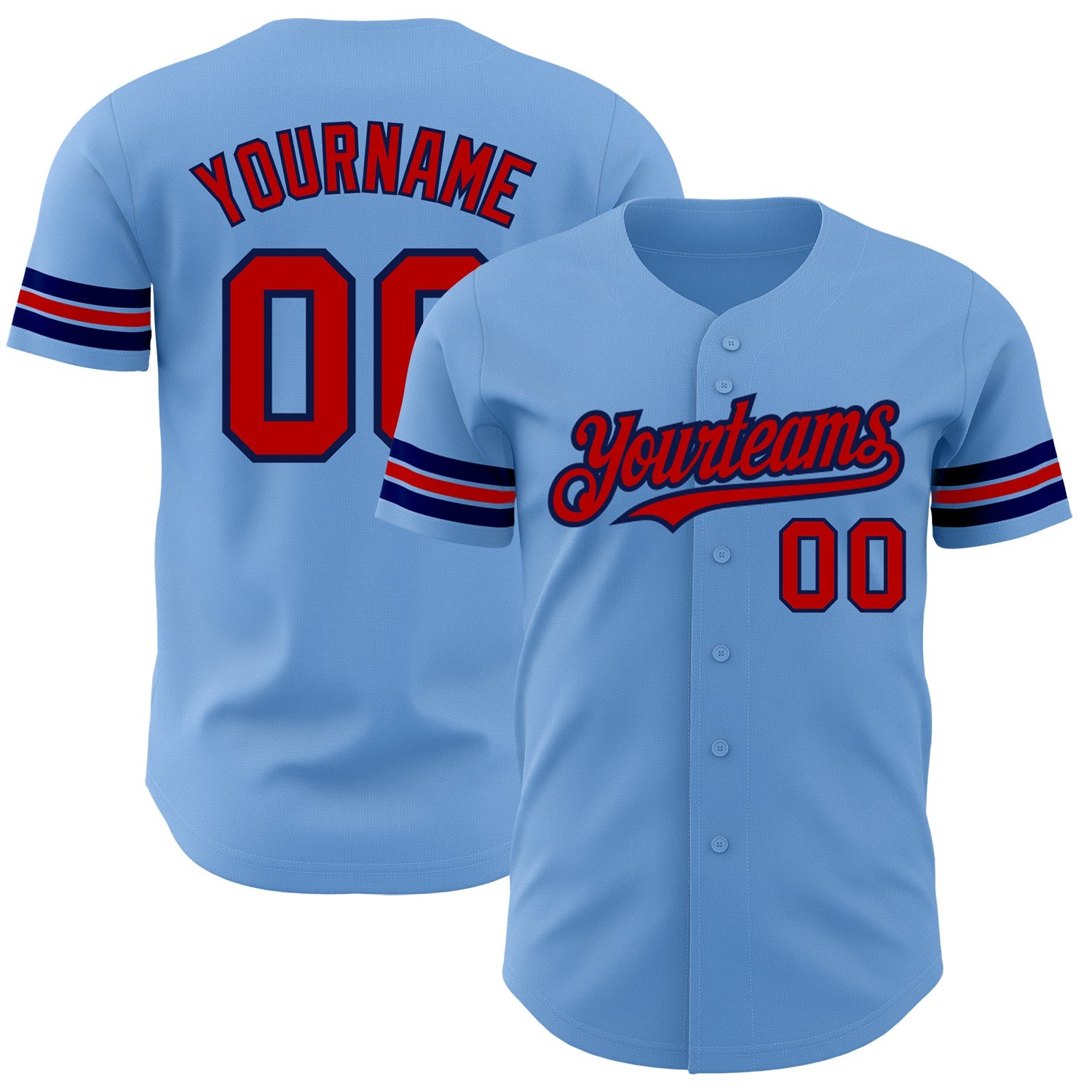 Custom Light Blue Red-Navy Authentic Baseball Jersey - Sky-Custom