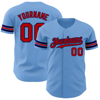 Custom Light Blue Red-Navy Authentic Baseball Jersey - Sky-Custom