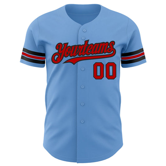 Custom Light Blue Red-Black Authentic Baseball Jersey - Sky-Custom