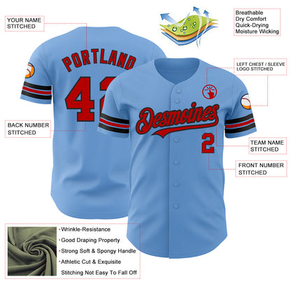 Custom Light Blue Red-Black Authentic Baseball Jersey - Sky-Custom