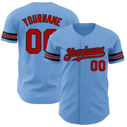 Custom Light Blue Red-Black Authentic Baseball Jersey - Sky-Custom