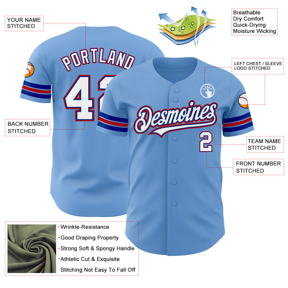 Custom Light Blue White Royal-Red Authentic Baseball Jersey - Sky-Custom
