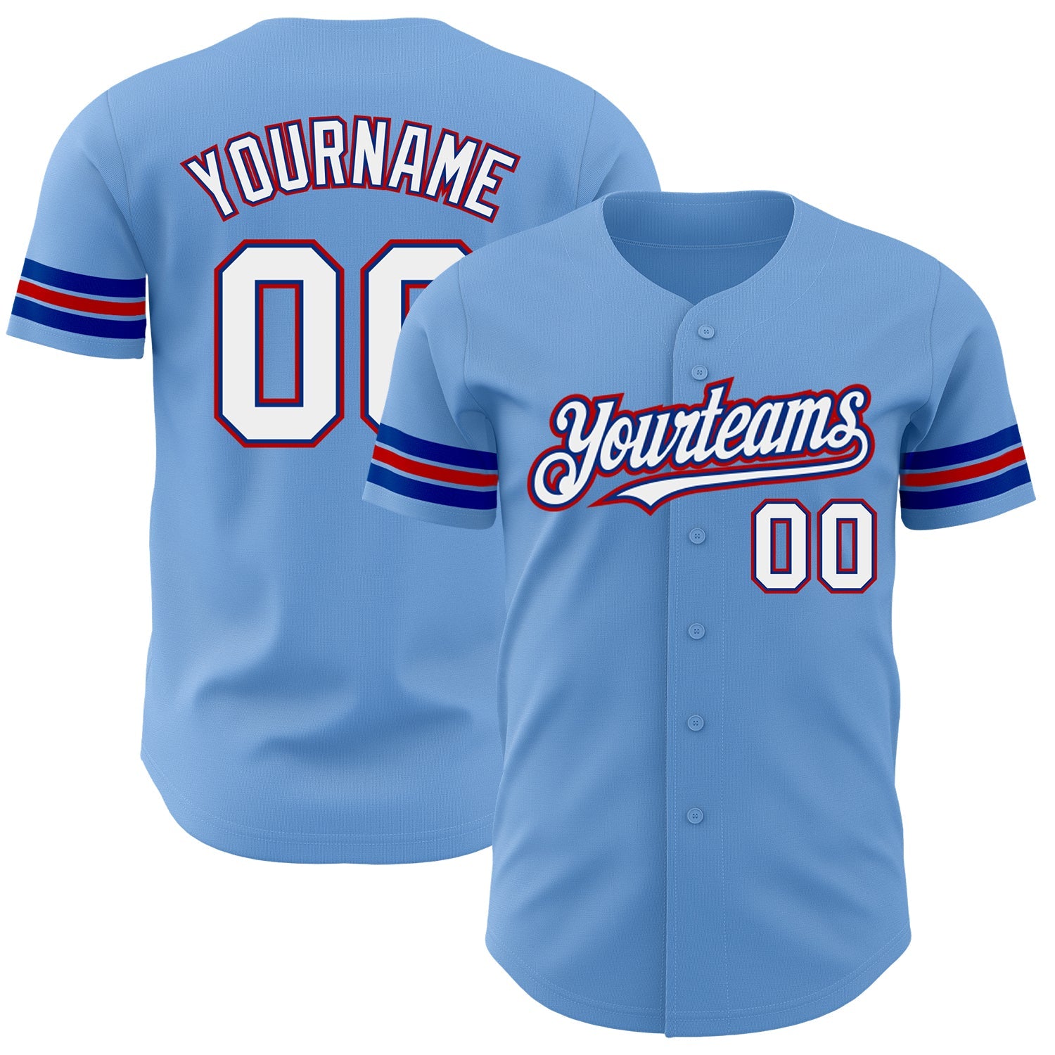 Custom Light Blue White Royal-Red Authentic Baseball Jersey - Sky-Custom