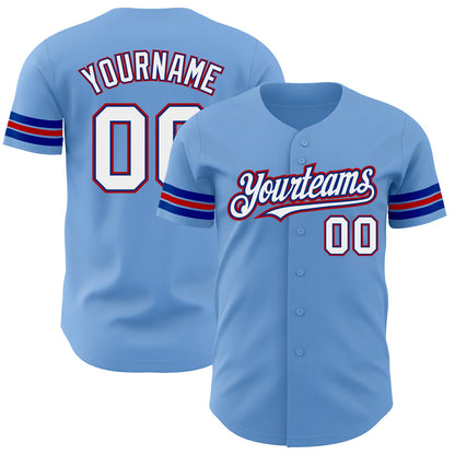 Custom Light Blue White Royal-Red Authentic Baseball Jersey - Sky-Custom