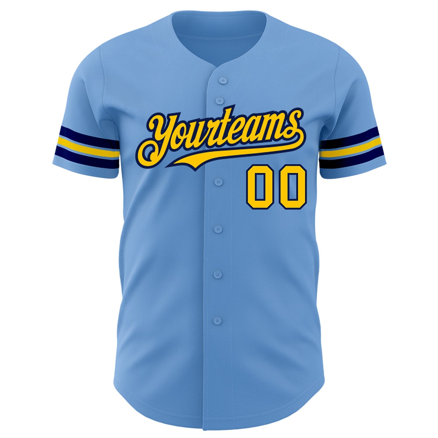 Custom Light Blue Yellow-Navy Authentic Baseball Jersey - Sky-Custom
