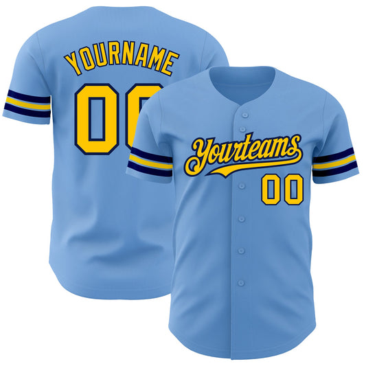 Custom Light Blue Yellow-Navy Authentic Baseball Jersey - Sky-Custom