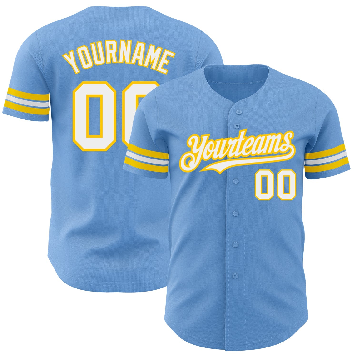 Custom Light Blue White-Yellow Authentic Baseball Jersey - Sky-Custom