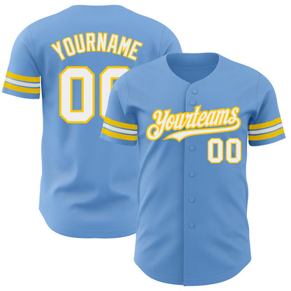 Custom Light Blue White-Yellow Authentic Baseball Jersey - Sky-Custom