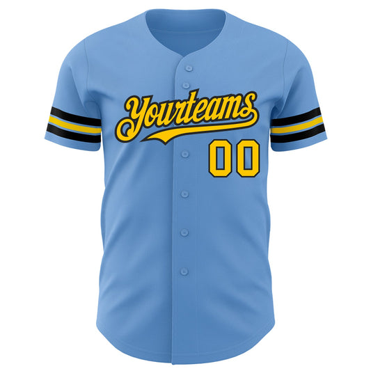 Custom Light Blue Yellow-Black Authentic Baseball Jersey - Sky-Custom