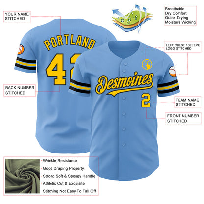 Custom Light Blue Yellow-Black Authentic Baseball Jersey - Sky-Custom