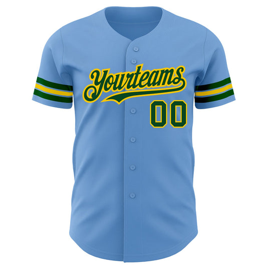 Custom Light Blue Green-Yellow Authentic Baseball Jersey - Sky-Custom