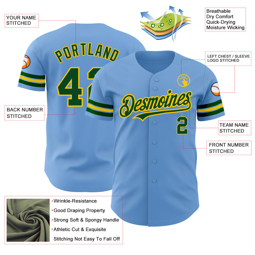 Custom Light Blue Green-Yellow Authentic Baseball Jersey - Sky-Custom