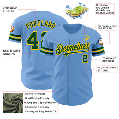 Custom Light Blue Green-Yellow Authentic Baseball Jersey - Sky-Custom
