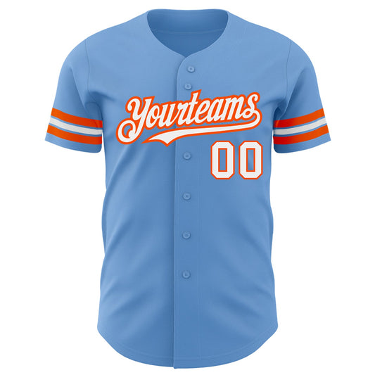 Custom Light Blue White-Orange Authentic Baseball Jersey - Sky-Custom
