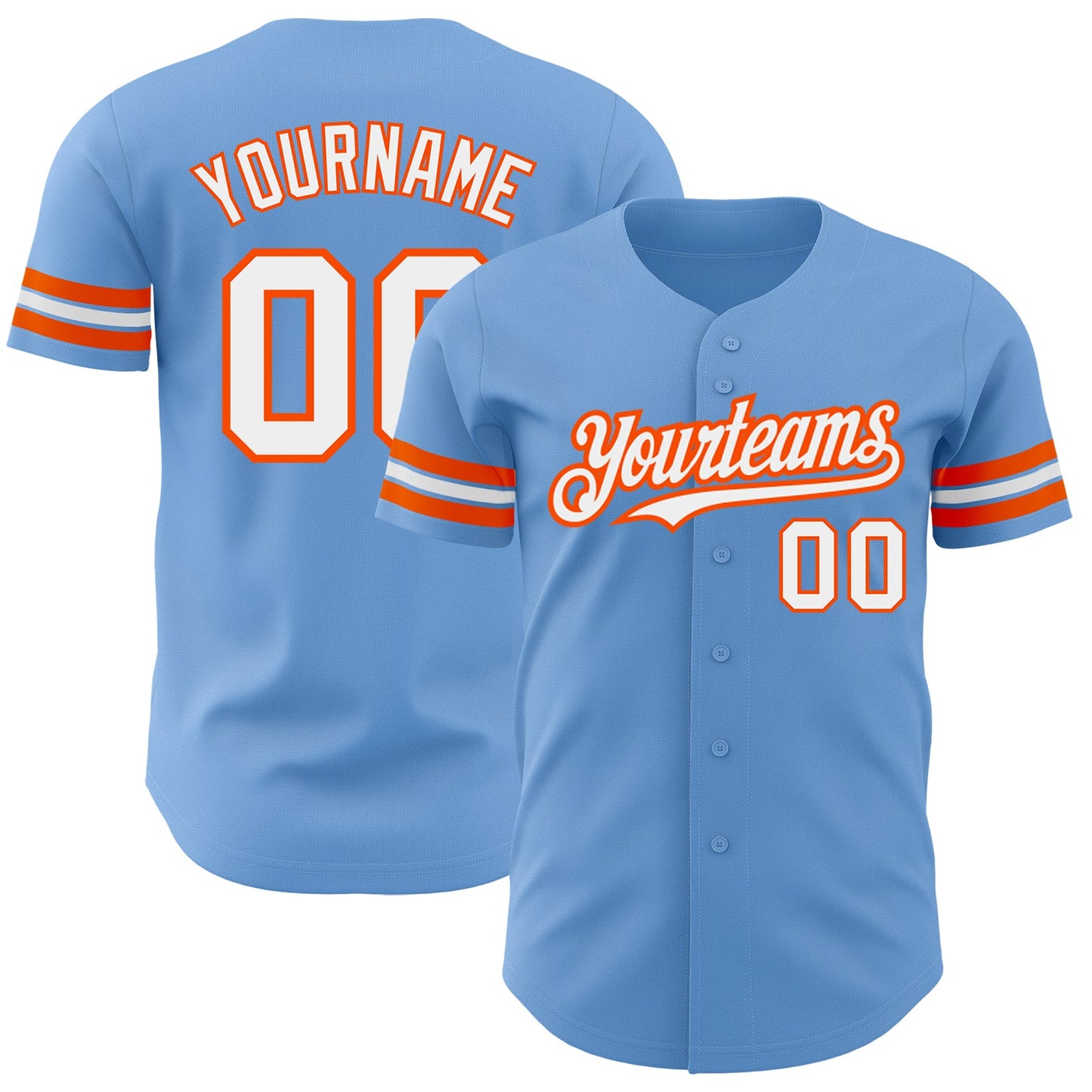 Custom Light Blue White-Orange Authentic Baseball Jersey - Sky-Custom