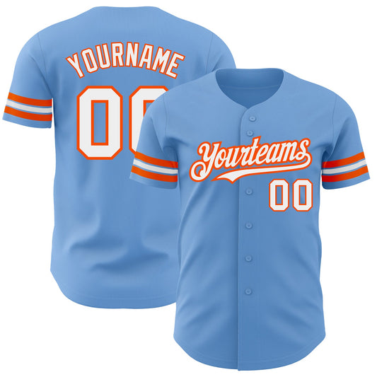 Custom Light Blue White-Orange Authentic Baseball Jersey - Sky-Custom