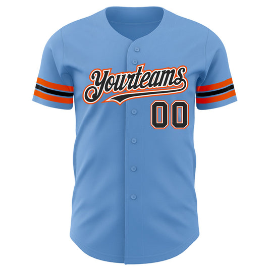 Custom Light Blue Black-Orange Authentic Baseball Jersey - Sky-Custom