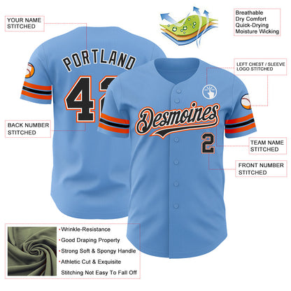 Custom Light Blue Black-Orange Authentic Baseball Jersey - Sky-Custom