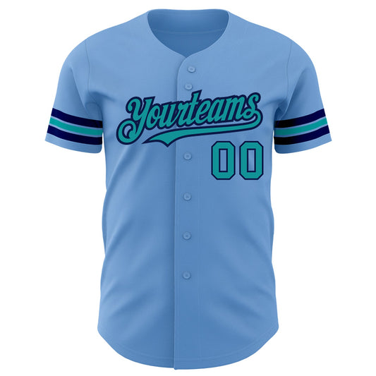 Custom Light Blue Teal-Navy Authentic Baseball Jersey - Sky-Custom