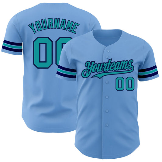 Custom Light Blue Teal-Navy Authentic Baseball Jersey - Sky-Custom