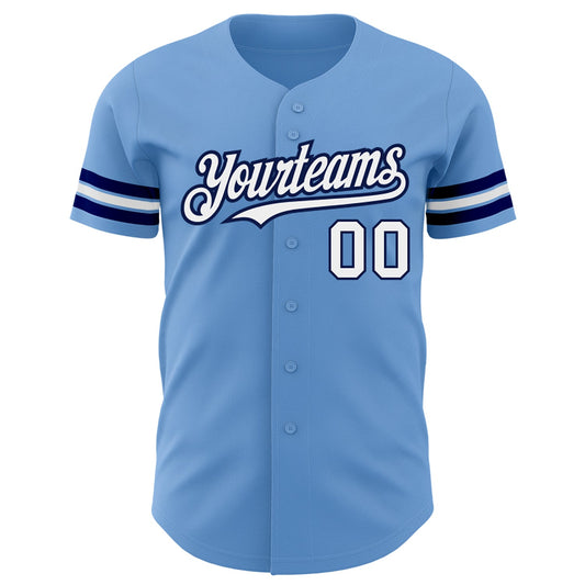 Custom Light Blue White-Navy Authentic Baseball Jersey - Sky-Custom