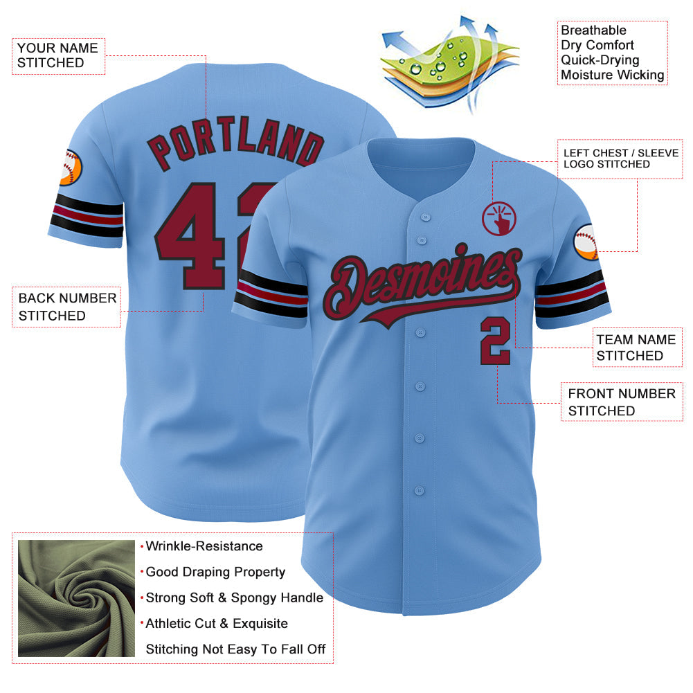 Custom Light Blue Crimson-Black Authentic Baseball Jersey - Sky-Custom
