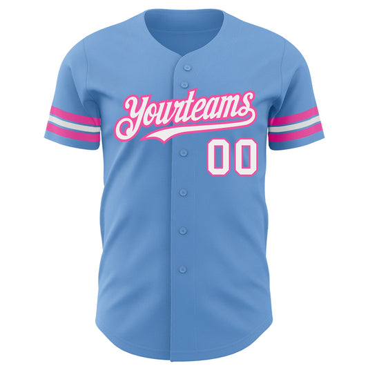 Custom Light Blue White-Pink Authentic Baseball Jersey - Sky-Custom