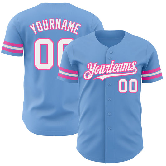 Custom Light Blue White-Pink Authentic Baseball Jersey - Sky-Custom