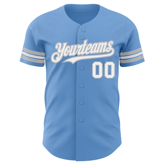 Custom Light Blue White-Gray Authentic Baseball Jersey - Sky-Custom