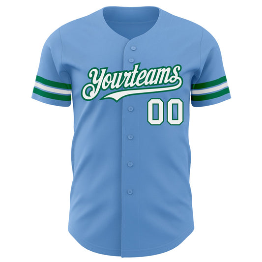 Custom Light Blue White-Kelly Green Authentic Baseball Jersey - Sky-Custom