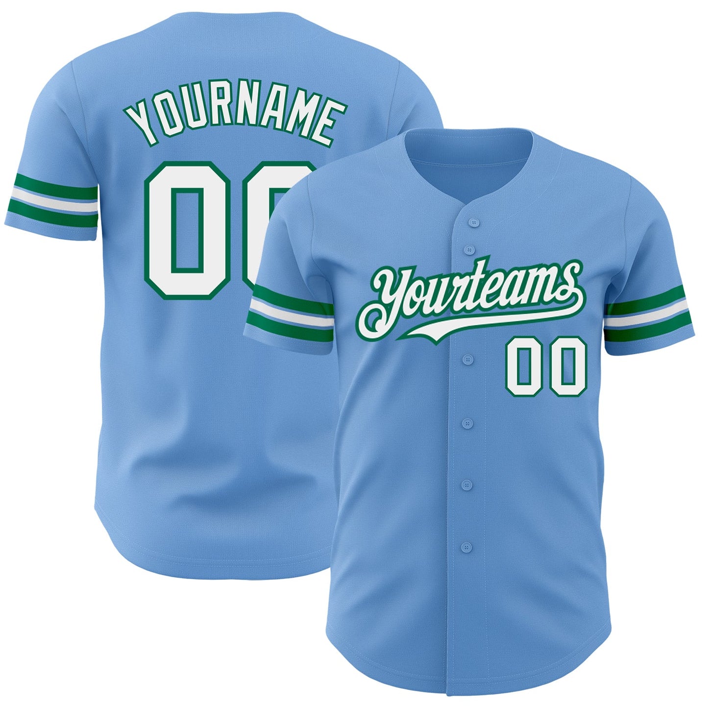 Custom Light Blue White-Kelly Green Authentic Baseball Jersey - Sky-Custom