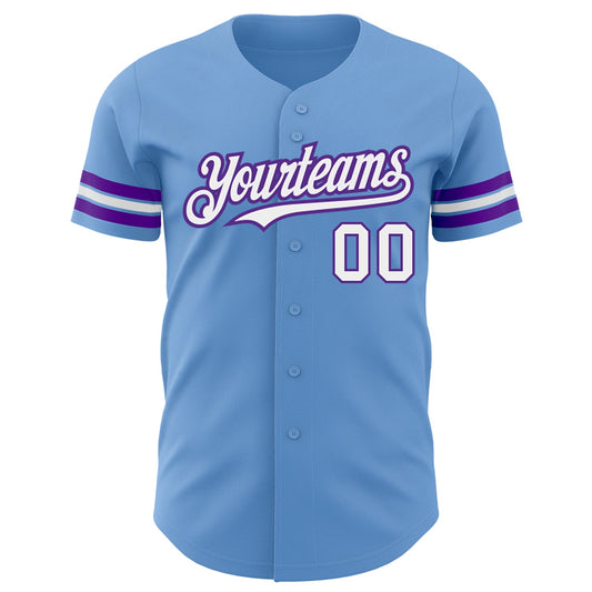 Custom Light Blue White-Purple Authentic Baseball Jersey - Sky-Custom