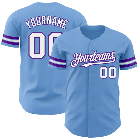Custom Light Blue White-Purple Authentic Baseball Jersey - Sky-Custom